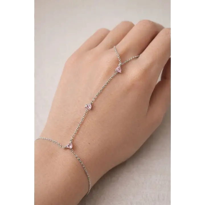 Pembe Zirkon Taşlı Tasarım Kadın Şahmeran Gümüş Kararmaz Renk Atmaz