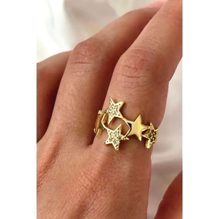 Yeni Sezon Luciddream Çoklu Yeni Yıldız Tasarım Ayarlanabilir Kadın Çelik Yüzük Gold Kararmaz