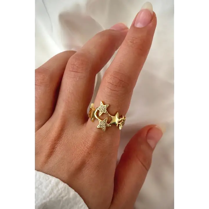 Yeni Sezon Luciddream Çoklu Yeni Yıldız Tasarım Ayarlanabilir Kadın Çelik Yüzük Gold Kararmaz