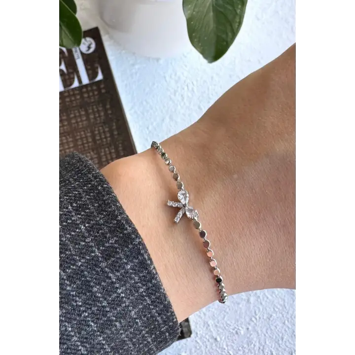 Yeni Sezon Ezme Zincirli Fiyonk Model Garantili Kadın Çelik Bileklik Gümüş Kararmaz Renk Atmaz