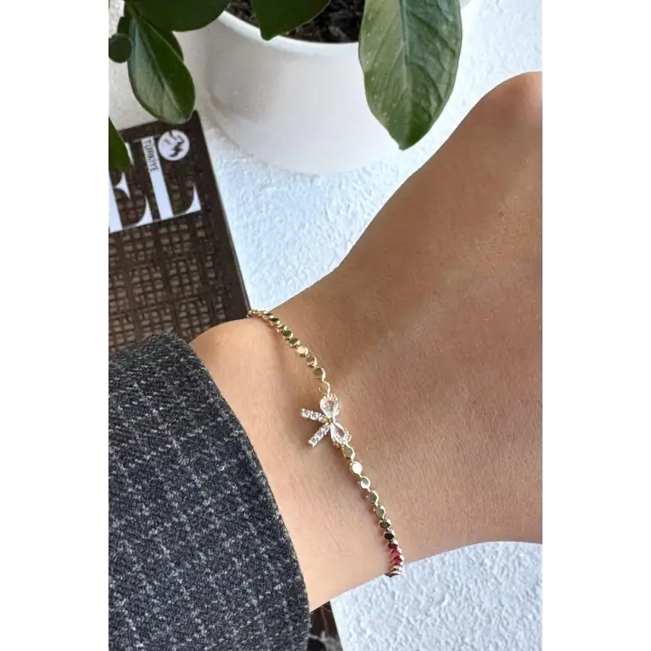 Yeni Sezon Ezme Zincirli Fiyonk Model Garantili Kadın Çelik Bileklik Sarı Kararmaz Renk Atmaz