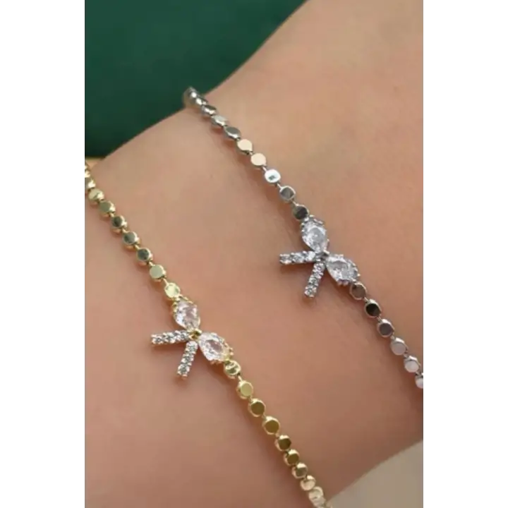 Yeni Sezon Ezme Zincirli Fiyonk Model Garantili Kadın Çelik Bileklik Sarı Kararmaz Renk Atmaz