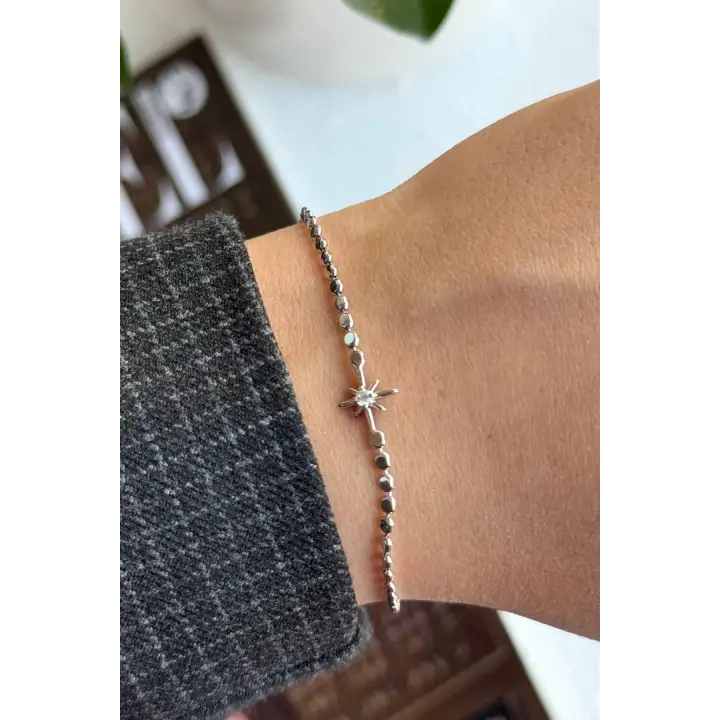 Yeni Sezon Ezme Zincirli Kuzey Yıldızı Model Garantili Kadın Çelik Bileklik Gümüş Kararmaz