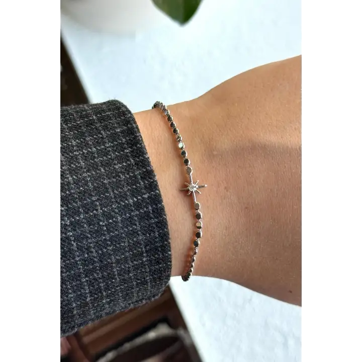 Yeni Sezon Ezme Zincirli Kuzey Yıldızı Model Garantili Kadın Çelik Bileklik Gümüş Kararmaz