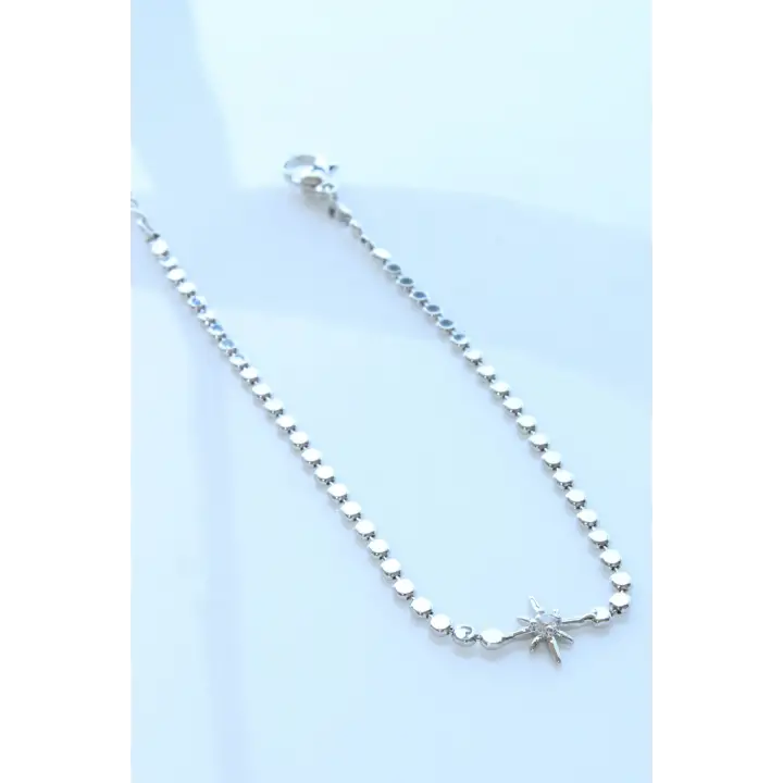 Yeni Sezon Ezme Zincirli Kuzey Yıldızı Model Garantili Kadın Çelik Bileklik Gümüş Kararmaz