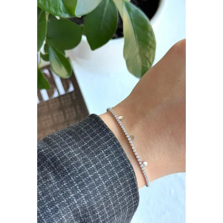 Seri Full Taşlı Su Yolu Çoklu Pul Model Garantili Kadın Çelik Bileklik Gümüş Kararmaz Renk Atmaz