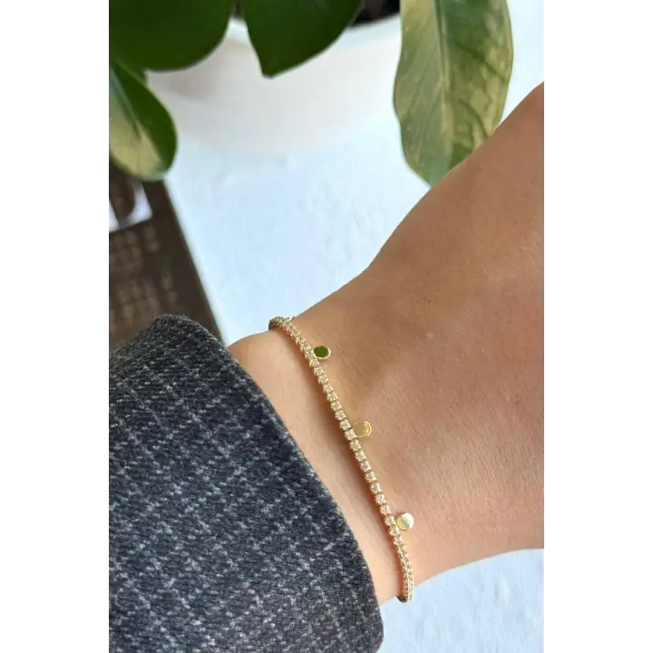 Seri Full Taşlı Su Yolu Çoklu Pul Model Garantili Kadın Çelik Bileklik Gold Kararmaz Renk Atmaz