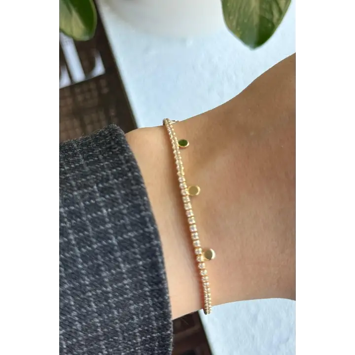 Seri Full Taşlı Su Yolu Çoklu Pul Model Garantili Kadın Çelik Bileklik Gold Kararmaz Renk Atmaz
