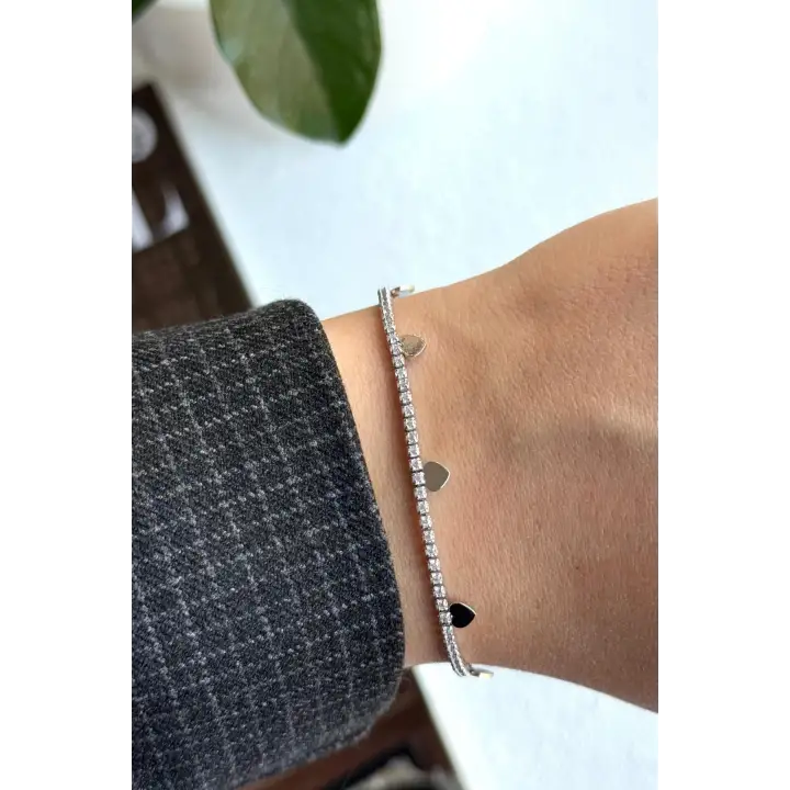 Seri Full Taşlı Su Yolu Çoklu Metal Kalp Garantili Kadın Çelik Bileklik Gümüş Kararmaz Renk Atmaz