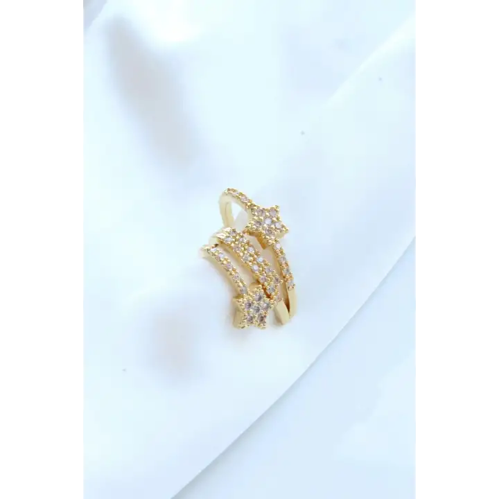 Çoklu Görünüm Zirkon Taşlı Yıldız Model Earcuff Kıkırdak Kıkırdak Küpe Gold Kararmaz Renk Atmaz