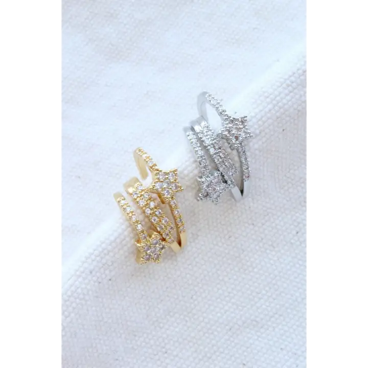 Çoklu Görünüm Zirkon Taşlı Yıldız Model Earcuff Kıkırdak Kıkırdak Küpe Gümüş Kararmaz Renk Atmaz