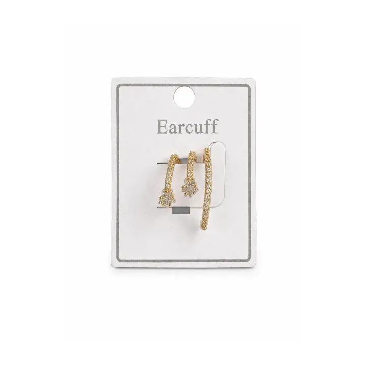 Çoklu Görünüm Zirkon Taşlı Model Earcuff Kıkırdak Kıkırdak Küpe Gold Kararmaz Renk Atmaz