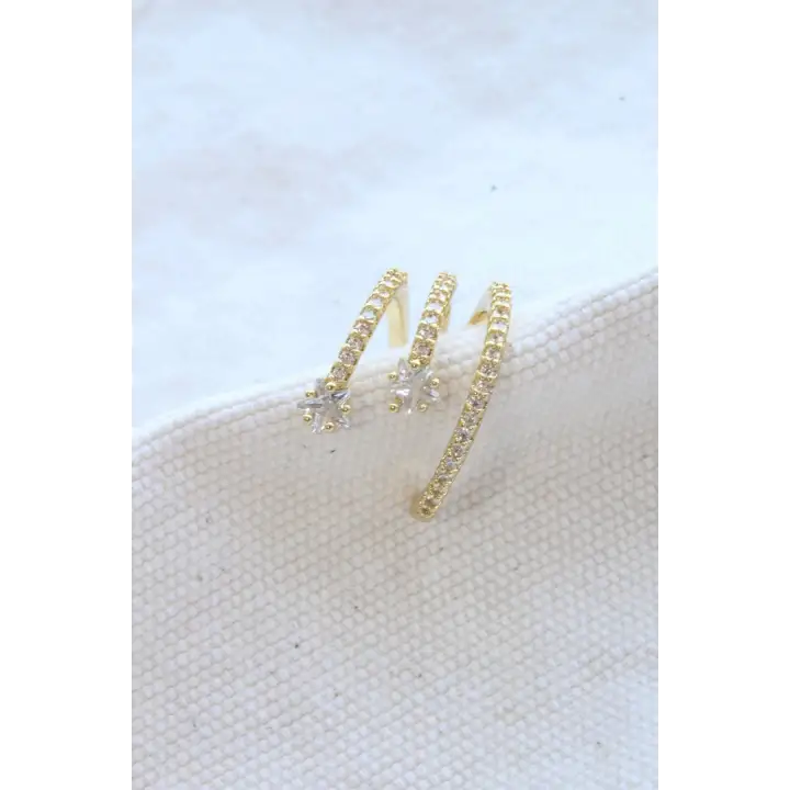 Çoklu Görünüm Zirkon Taşlı Model Earcuff Kıkırdak Kıkırdak Küpe Gold Kararmaz Renk Atmaz