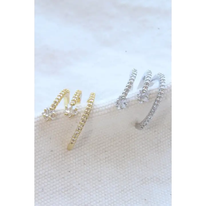 Çoklu Görünüm Zirkon Taşlı Model Earcuff Kıkırdak Kıkırdak Küpe Gold Kararmaz Renk Atmaz