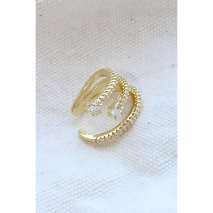 Çoklu Görünüm Zirkon Taşlı Model Earcuff Kıkırdak Kıkırdak Küpe Gold Kararmaz Renk Atmaz