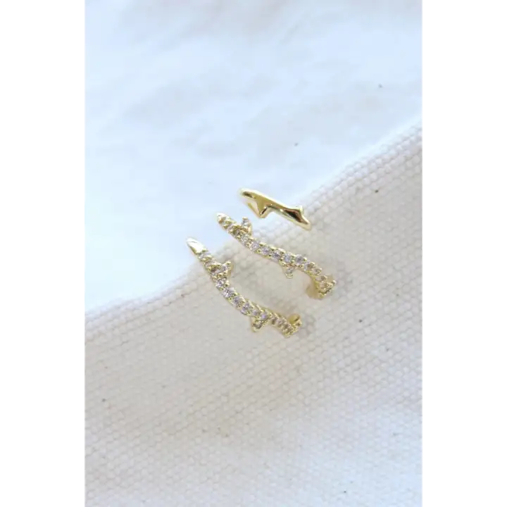 Çoklu Görünüm Zirkon Taşlı Sarmaşık Model Earcuff Kıkırdak Kıkırdak Küpe Gold Kararmaz Renk Atmaz