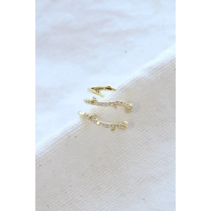 Çoklu Görünüm Zirkon Taşlı Sarmaşık Model Earcuff Kıkırdak Kıkırdak Küpe Gold Kararmaz Renk Atmaz