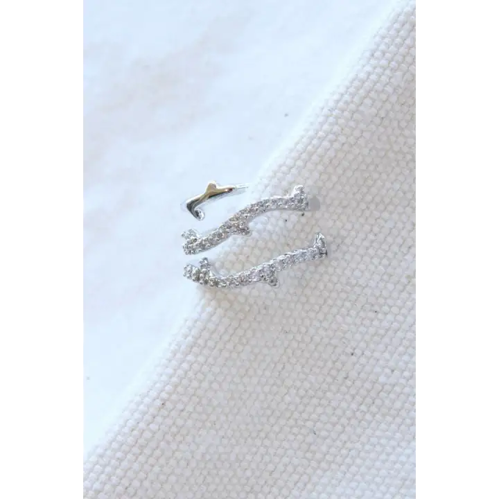 Çoklu Görünüm Zirkon Taşlı Sarmaşık Model Earcuff Kıkırdak Kıkırdak Küpe Gri Kararmaz Renk Atmaz