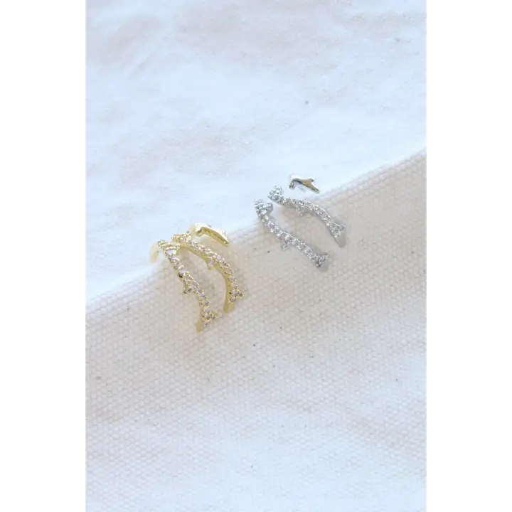 Çoklu Görünüm Zirkon Taşlı Sarmaşık Model Earcuff Kıkırdak Kıkırdak Küpe Gri Kararmaz Renk Atmaz