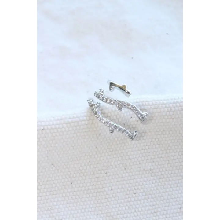 Çoklu Görünüm Zirkon Taşlı Sarmaşık Model Earcuff Kıkırdak Kıkırdak Küpe Gri Kararmaz Renk Atmaz
