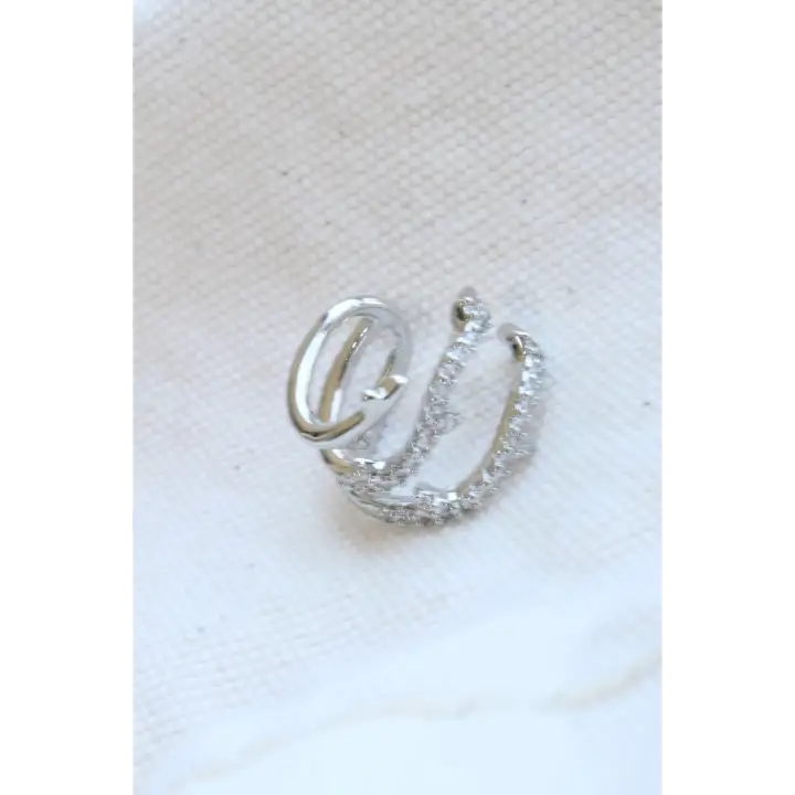 Çoklu Görünüm Zirkon Taşlı Sarmaşık Model Earcuff Kıkırdak Kıkırdak Küpe Gri Kararmaz Renk Atmaz