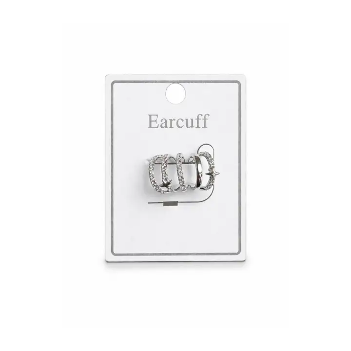 Çoklu Görünüm Zirkon Taşlı Minik Yıldızlı Model Earcuff Kıkırdak Kıkırdak Küpe Gümüş Kararmaz