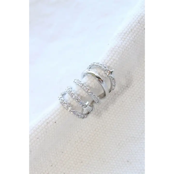 Çoklu Görünüm Zirkon Taşlı Minik Yıldızlı Model Earcuff Kıkırdak Kıkırdak Küpe Gümüş Kararmaz