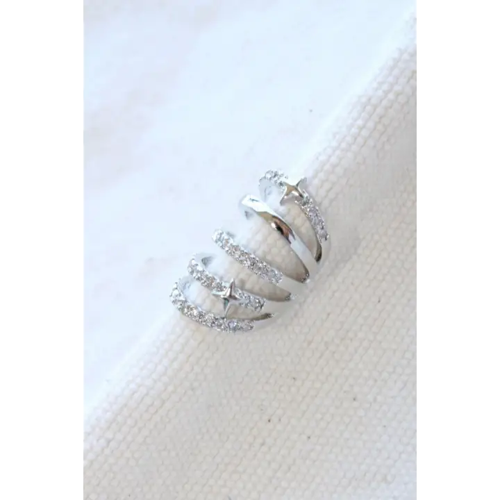 Çoklu Görünüm Zirkon Taşlı Minik Yıldızlı Model Earcuff Kıkırdak Kıkırdak Küpe Gümüş Kararmaz