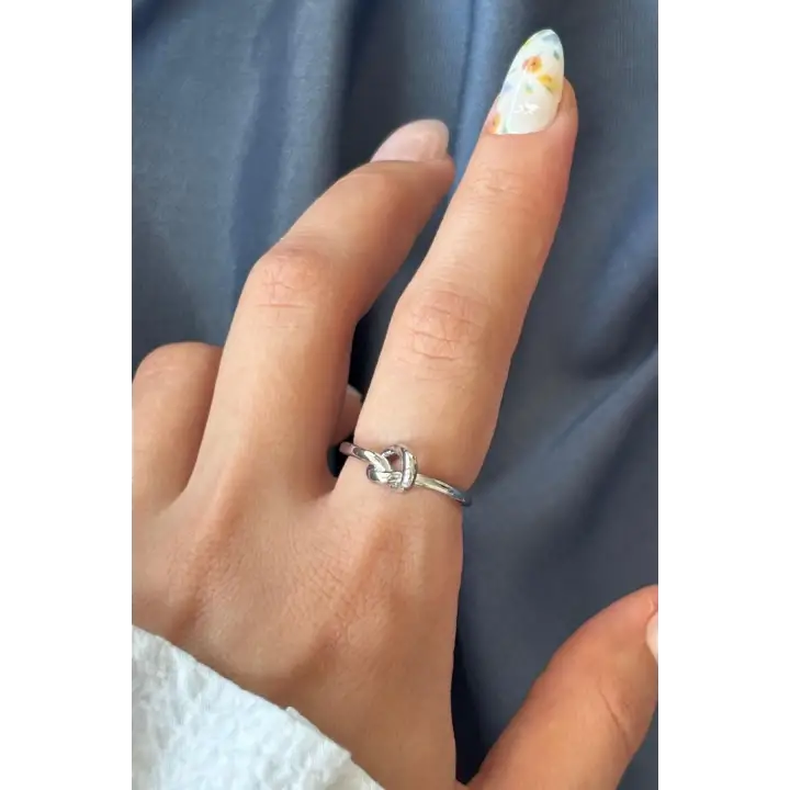 Yeni Sezon Love Knot Tasarım Ayarlanabilir Kadın Çelik Yüzük Gümüş Kararmaz Renk Atmaz