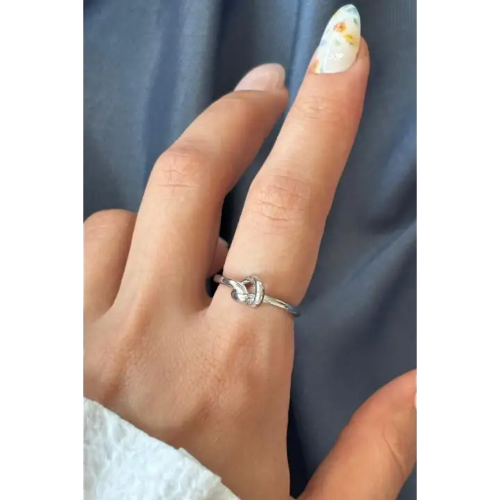 Yeni Sezon Love Knot Tasarım Ayarlanabilir Kadın Çelik Yüzük Gümüş Kararmaz Renk Atmaz