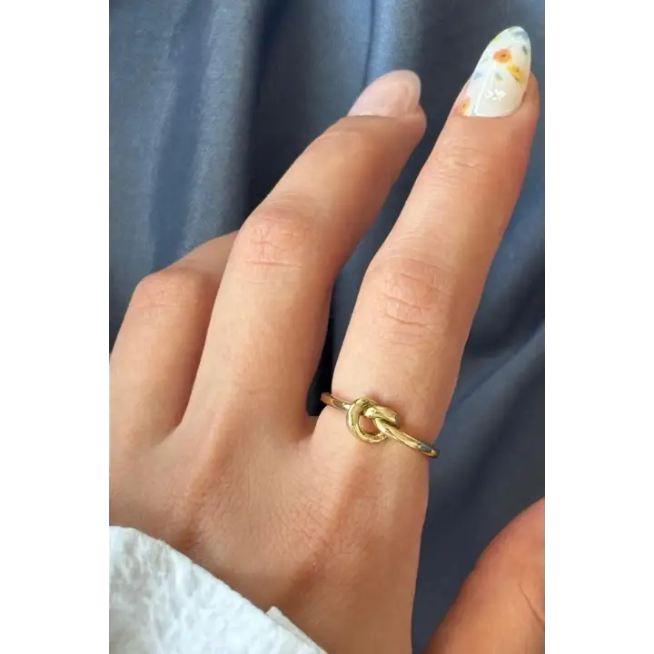 Yeni Sezon Love Knot Tasarım Ayarlanabilir Kadın Çelik Yüzük Altın Kararmaz Renk Atmaz