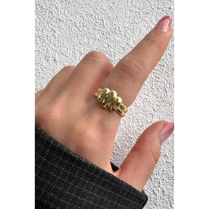 Yeni Sezon Luxe Bubble Tasarım Ayarlanabilir Kadın Çelik Yüzük Altın Kararmaz Renk Atmaz