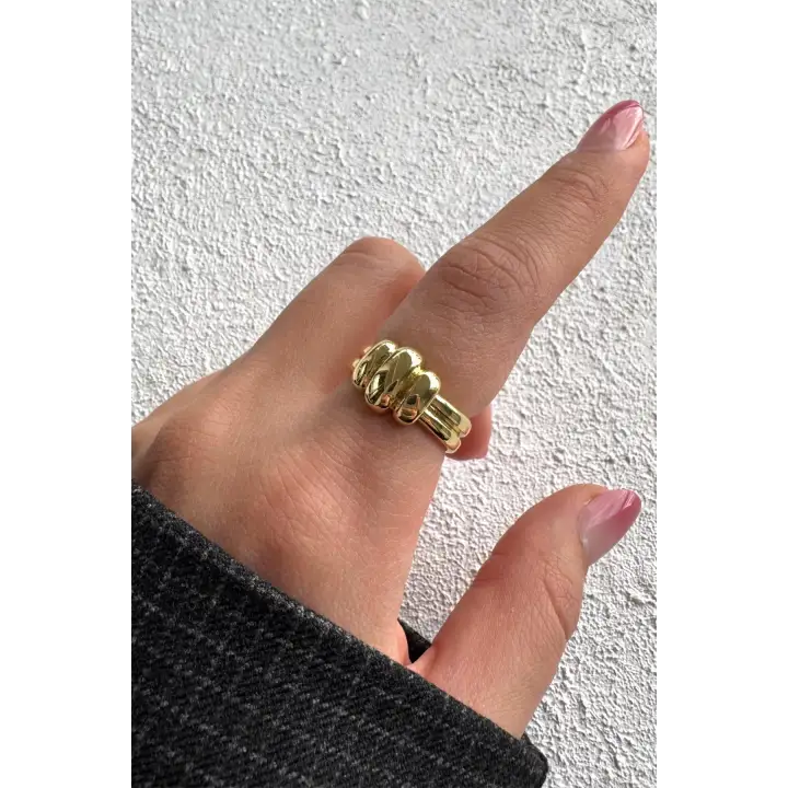 Yeni Sezon Luxe Bubble Tasarım Ayarlanabilir Kadın Çelik Yüzük Altın Kararmaz Renk Atmaz