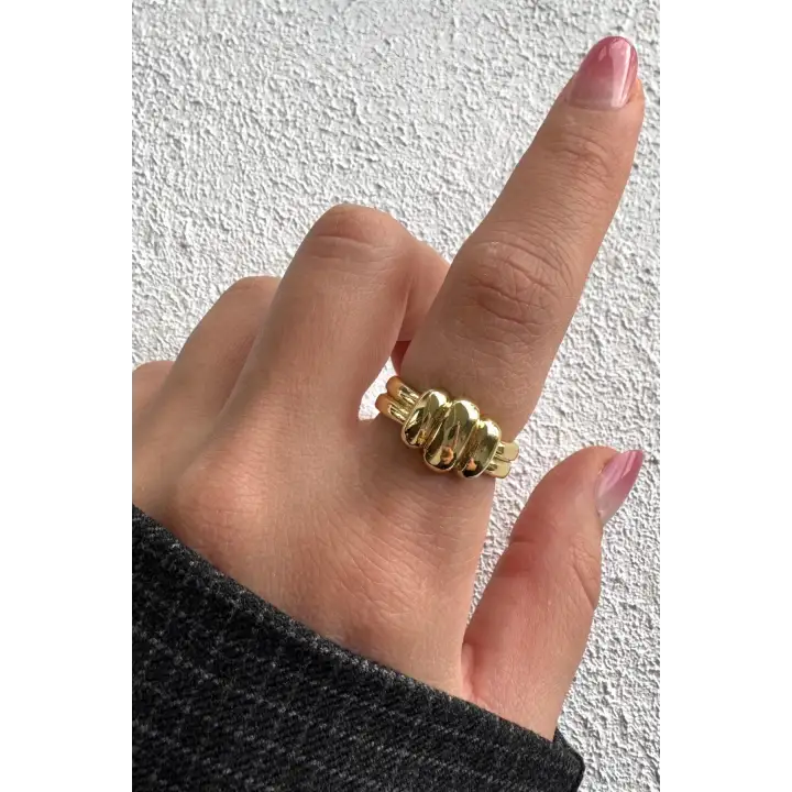Yeni Sezon Luxe Bubble Tasarım Ayarlanabilir Kadın Çelik Yüzük Altın Kararmaz Renk Atmaz