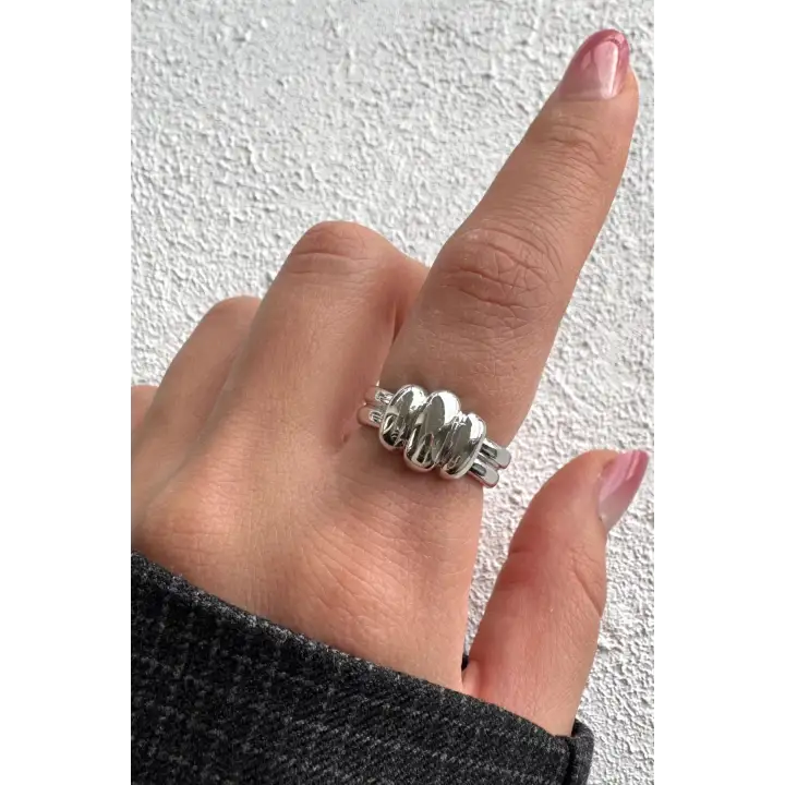 Yeni Sezon Luxe Bubble Tasarım Ayarlanabilir Kadın Çelik Yüzük Gümüş Kararmaz Renk Atmaz