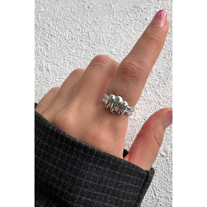 Yeni Sezon Luxe Bubble Tasarım Ayarlanabilir Kadın Çelik Yüzük Gümüş Kararmaz Renk Atmaz