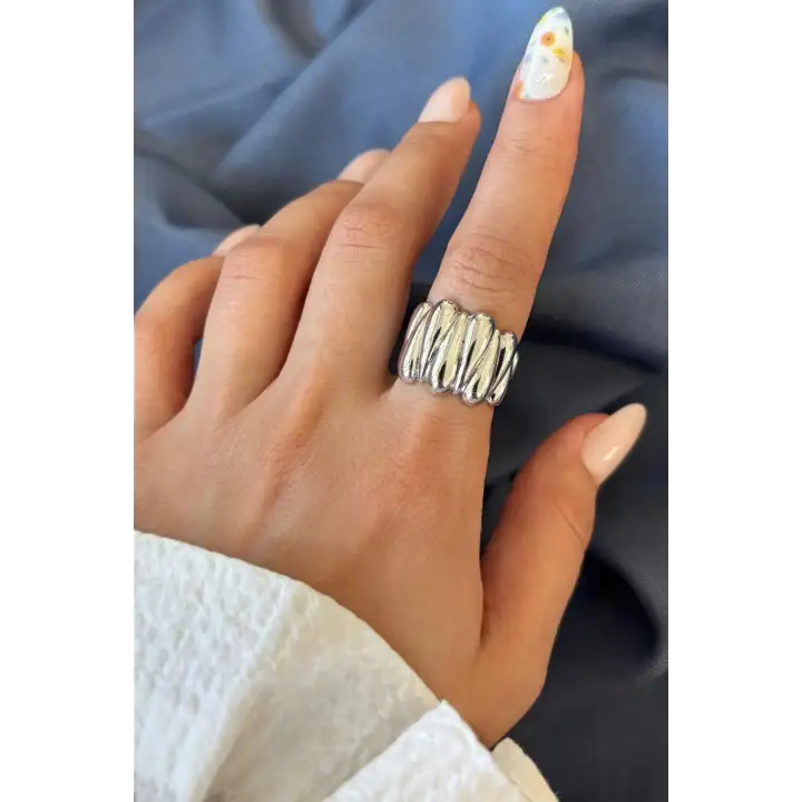 Yeni Sezon Twist Luxe Tasarım Ayarlanabilir Kadın Çelik Yüzük Gümüş Kararmaz Renk Atmaz