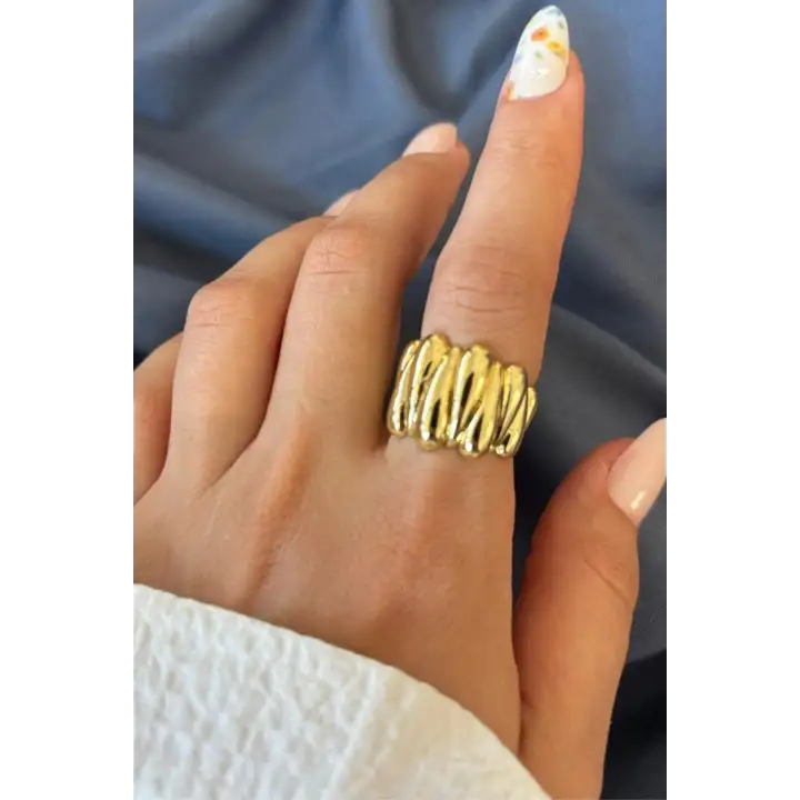 Yeni Sezon Twist Luxe Tasarım Ayarlanabilir Kadın Çelik Yüzük Altın Kararmaz Renk Atmaz