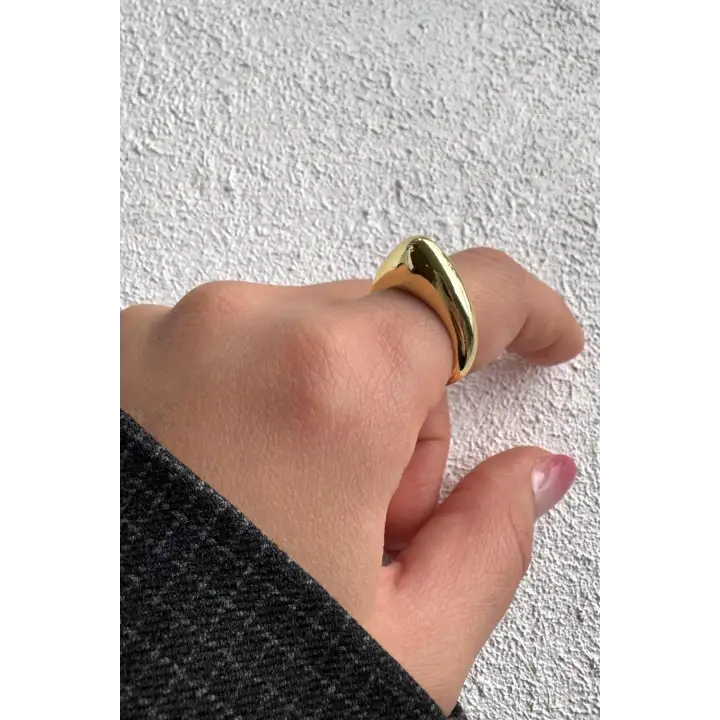 Arc Kıvrımlı Tasarım Ayarlanabilir Parlak Kadın Çelik Yüzük Altın Kararmaz Renk Atmaz
