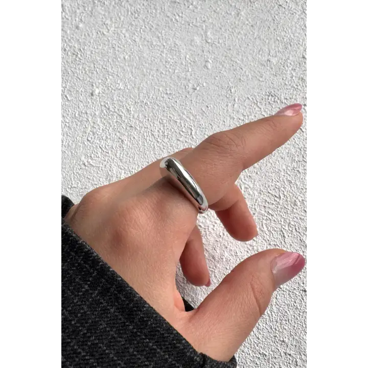 Arc Kıvrımlı Tasarım Ayarlanabilir Parlak Kadın Çelik Yüzük Gümüş Kararmaz Renk Atmaz