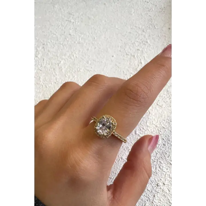 Ovelia Baget Tek Taş Yarım Tur Minimal Taşlı Tasarım Ayarlanabilir Kadın Çelik Yüzük Altın Kararmaz