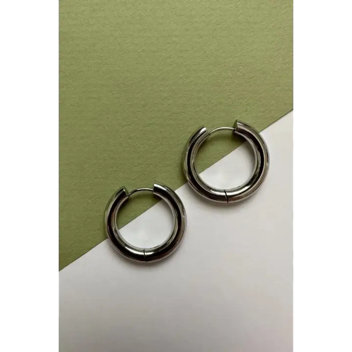 25 Cm Basic Kadın Çelik Küpe Gümüş Kararmaz Renk Atmaz