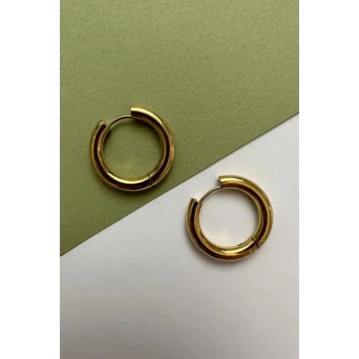 25 Cm Basic Kadın Çelik Küpe Altın Kararmaz Renk Atmaz