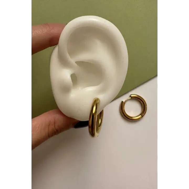 25 Cm Basic Kadın Çelik Küpe Altın Kararmaz Renk Atmaz