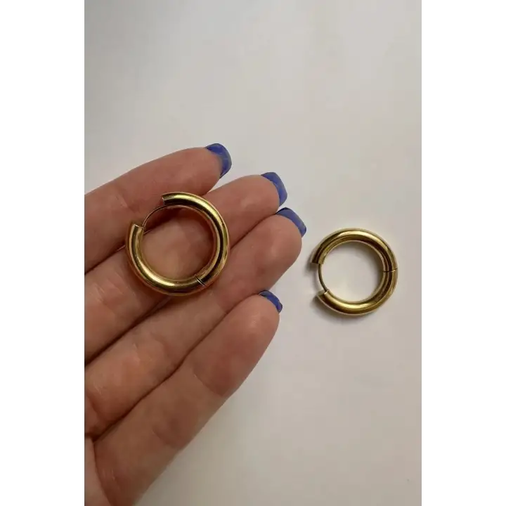 25 Cm Basic Kadın Çelik Küpe Altın Kararmaz Renk Atmaz