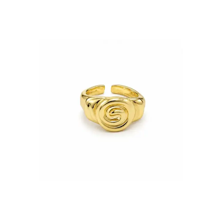 Vintage Seri Gül Motifli Spiral Form Ayarlanabilir Kadın Çelik Yüzük Altın Kararmaz Renk Atmaz