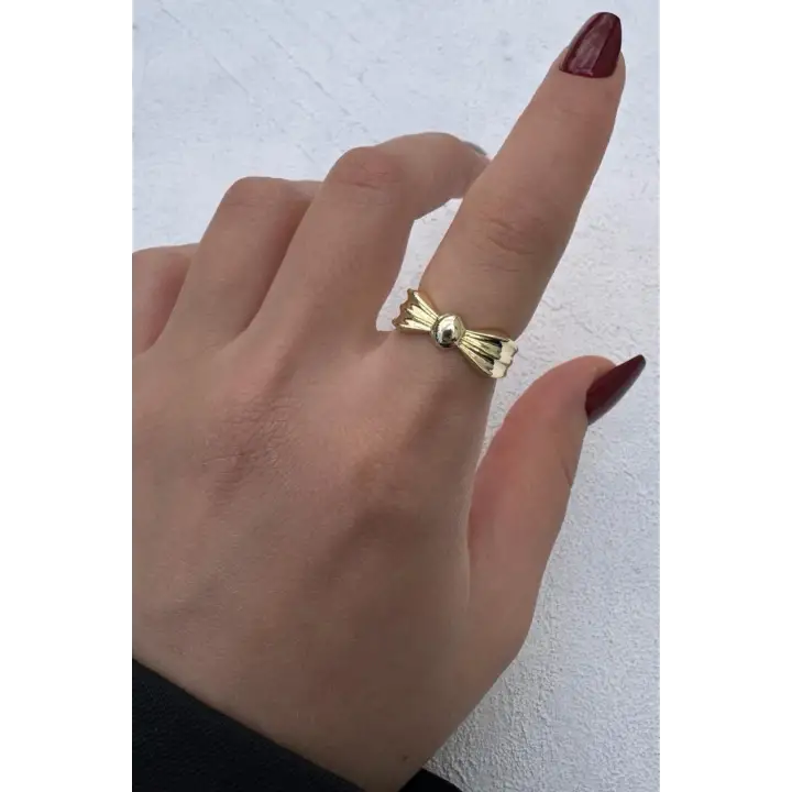 Vintage Seri Fiyonk Form Ayarlanabilir Kadın Çelik Yüzük Altın Kararmaz Renk Atmaz