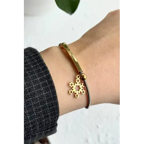 Gold Kar Tanesi Model Çift Renk Kadın Çelik Bileklik Kararmaz Renk Atmaz