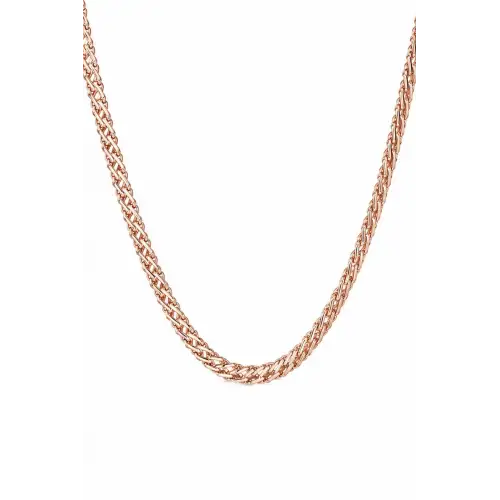 Rose Renk Klasik Geniş Zincir Model Kadın Çelik Kolye Kararmaz Renk Atmaz