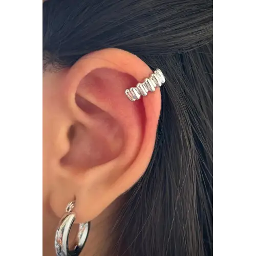 Sıkıştırmalı Earcuff Kıkırdak Kadın Çelik Küpe Gümüş Kararmaz Renk Atmaz
